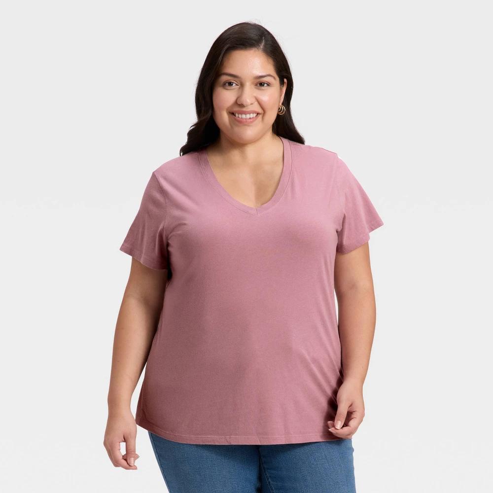 Women's Short Sleeve V-Neck T-Shirt - Universal Thread™ Brown XL Product Image