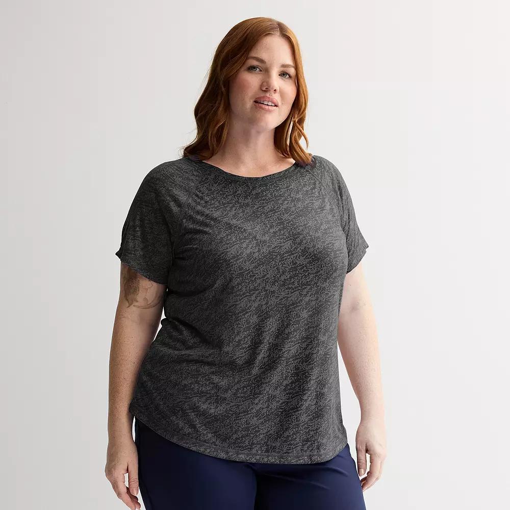 Plus Size Tek Gear® Core Raglan Tee, Women's, Size: 3XL, Black Burnout Product Image