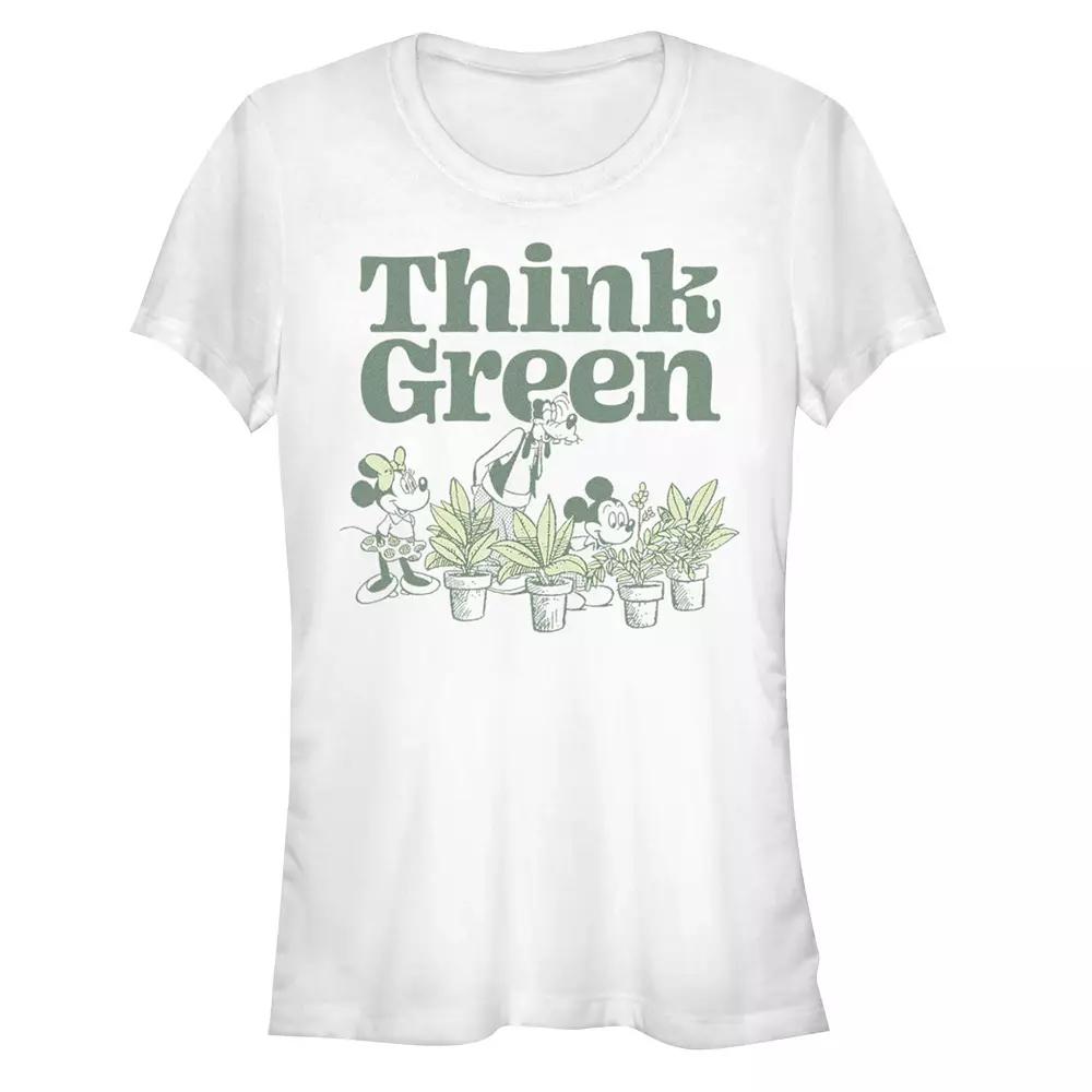 Disney Women's Mickey Classic Green Thinking Plants Tee, Girl's, Size: Small, White Product Image