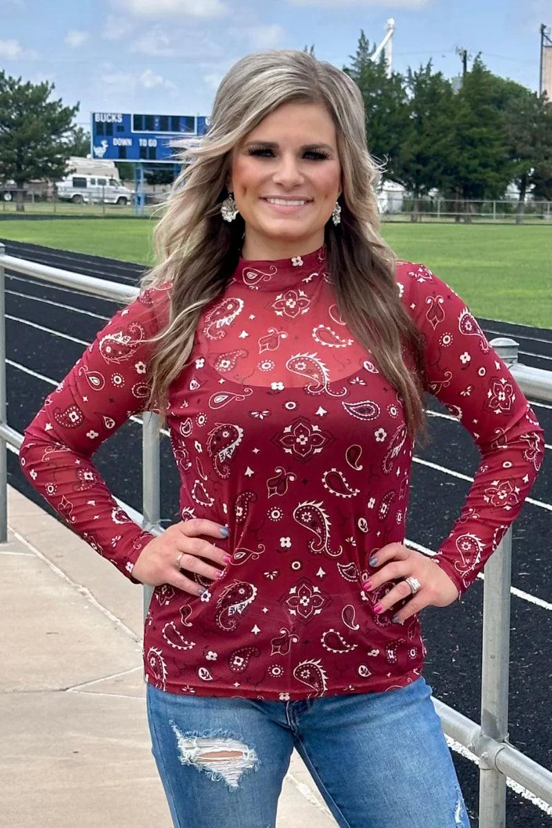 Sterling Kreek Bandana Babe Maroon Mesh Top Product Image