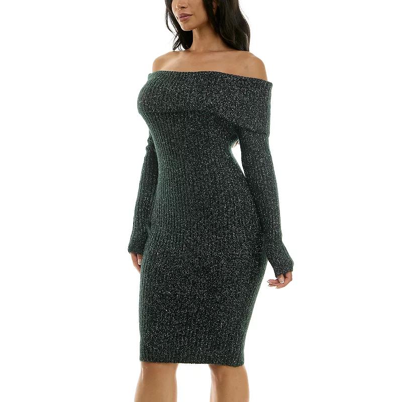 Women's Nina Leonard Fold-Over Lurex Sweater Dress, Size: Medium, Rich Green Product Image