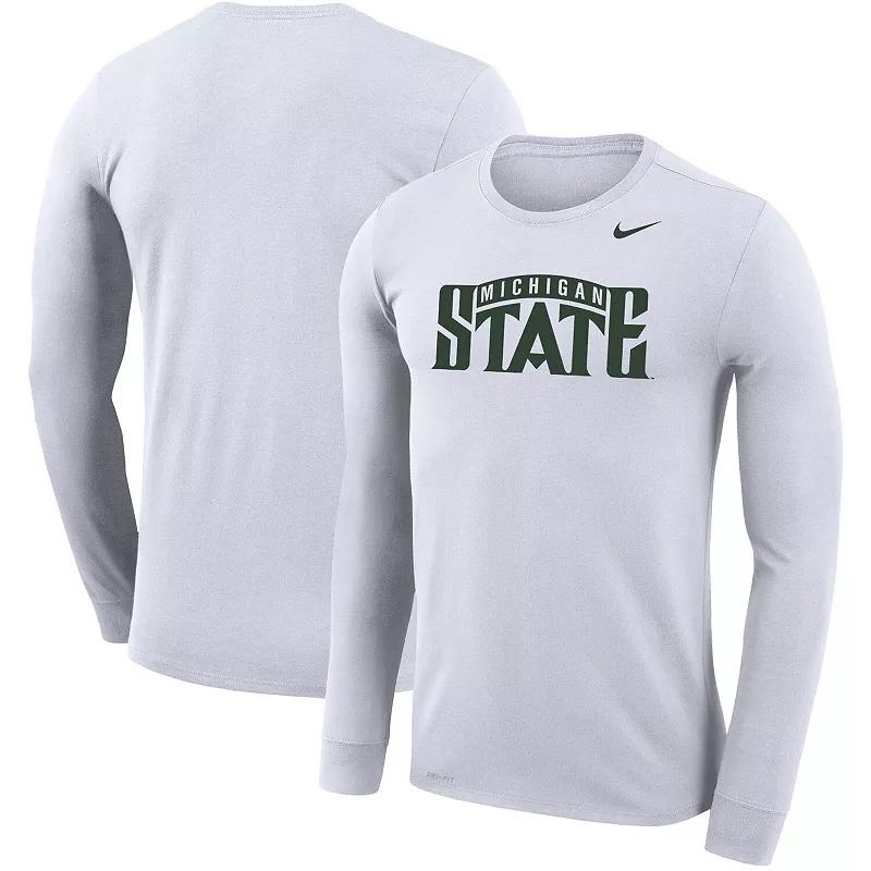 Men's Nike White Michigan State Spartans School Wordmark Logo Performance Legend Long Sleeve T-Shirt,  Product Image