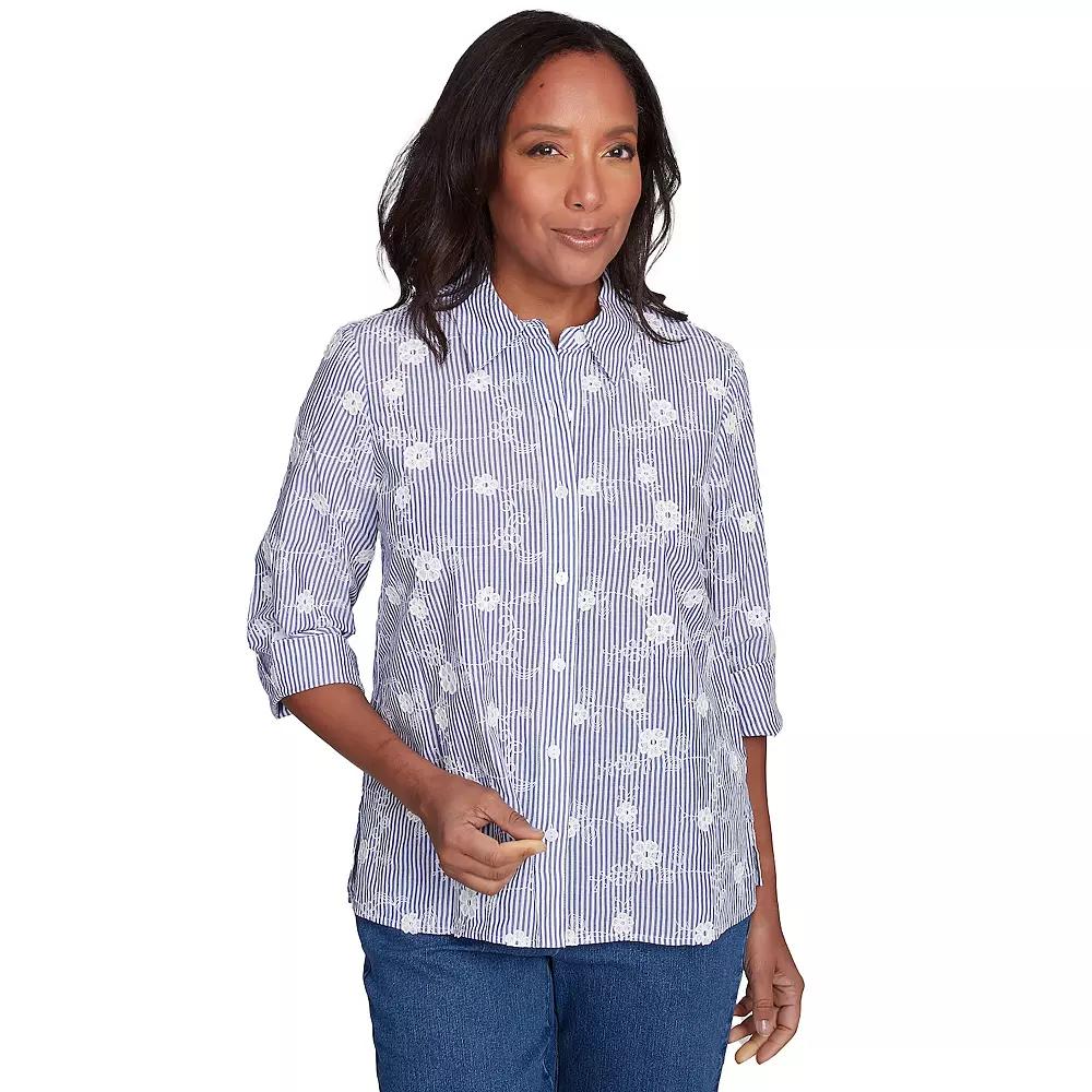 Petite Alfred Dunner Striped Breezy Floral Applique Top, Women's,  Product Image