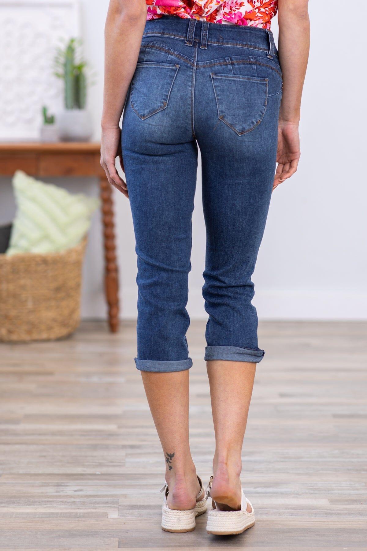 YMI Dark Wash High Rise Roll Cuff Capris Product Image
