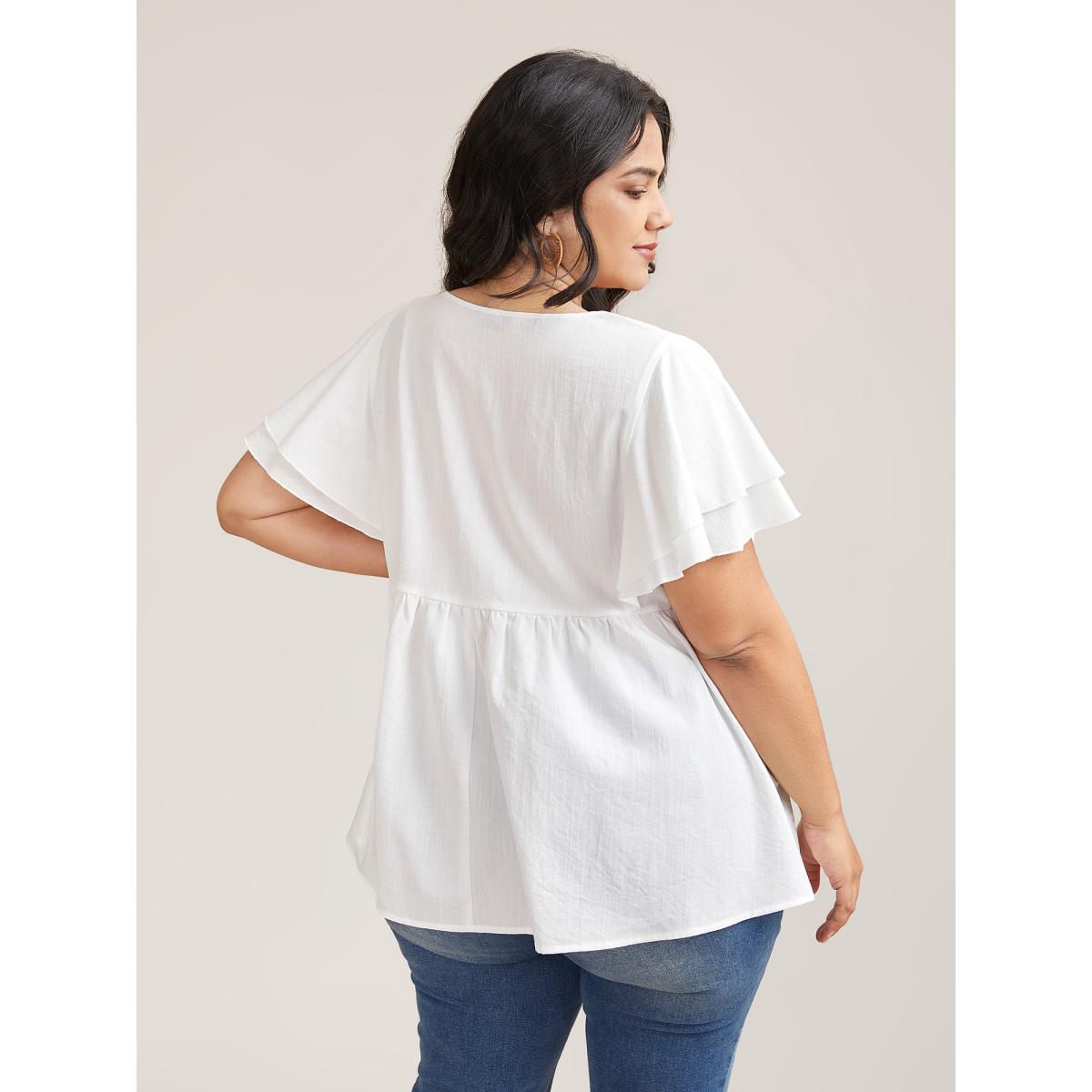 Plus Size Originalwhite Embroidered Layered Flutter Sleeve Blouse Women Resort Cap Sleeve Square Neck Vacation Blouses BloomChic 12/L Product Image