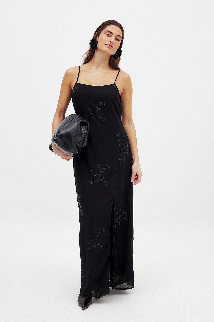 Sequin Embroidered Maxi Dress Black Product Image