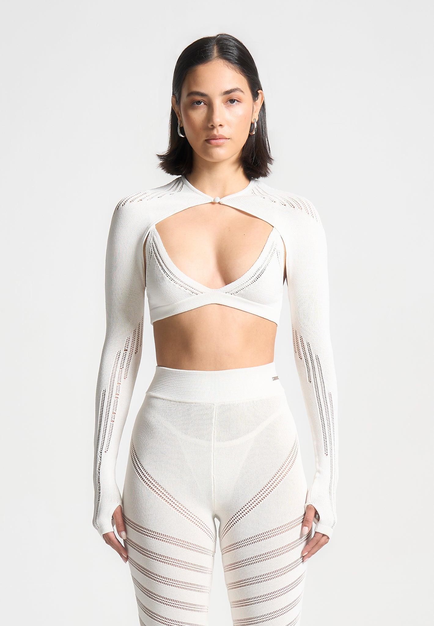 Knitted Sleeve Overlay with Bralette - White Female Product Image
