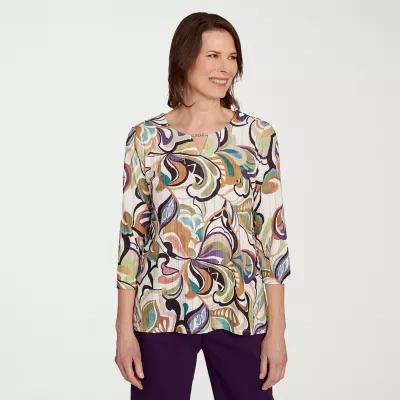 Alfred Dunner Classics Womens Crew Neck 3/4 Sleeve T-Shirt Product Image