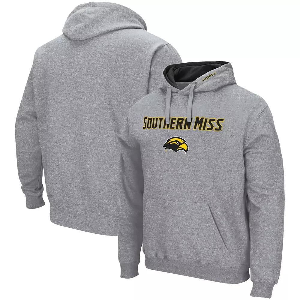 Men's Colosseum Heathered Gray Southern Miss Golden Eagles Arch and Logo Pullover Hoodie,  Product Image