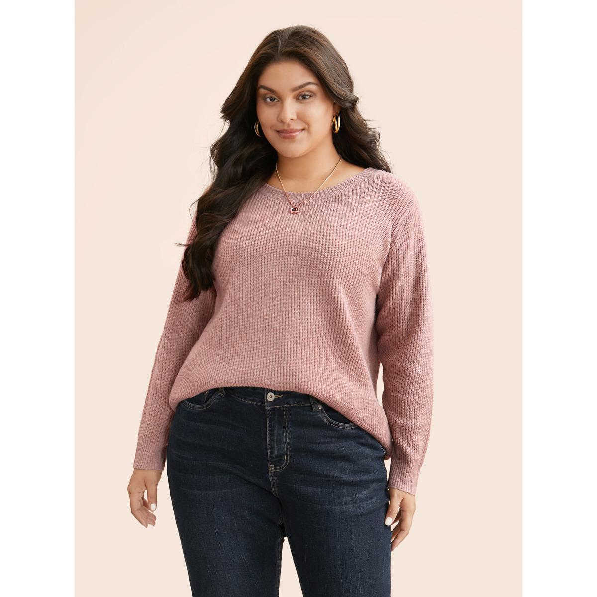 Plus Size Round Neck Texture Back Bowknot Pullover Crepe Women Casual Loose Long Sleeve Round Neck Everyday Pullovers BloomChic 18-20/2X Product Image