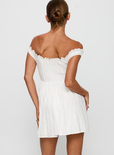 White Horse Off The Shoulder Mini Dress White Product Image