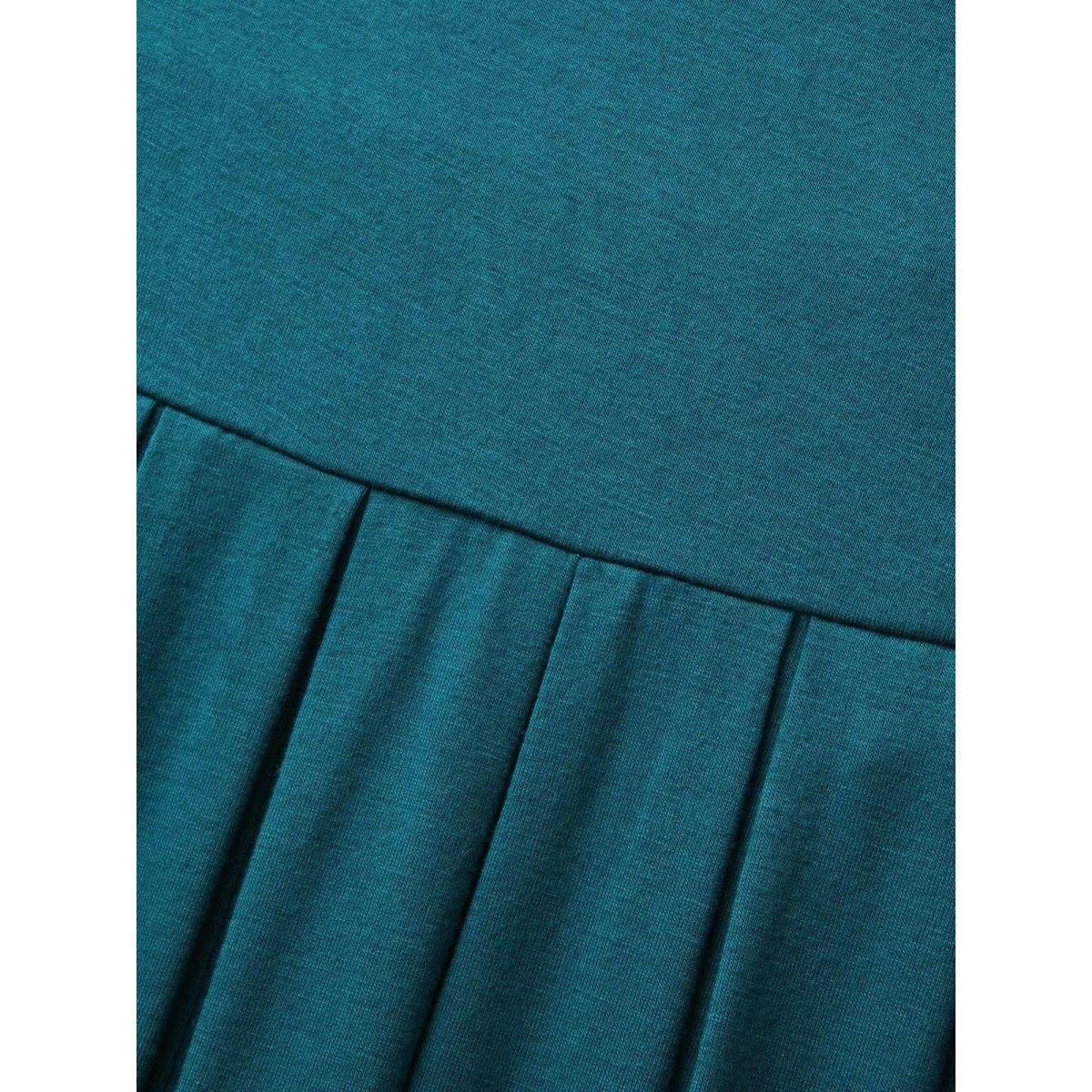 Plus Size Solid Tie Knot Pleated Cap Sleeve Dress Aegean Women Elegant Tie knot V-neck Cap Sleeve Curvy BloomChic 14-16/1X Product Image