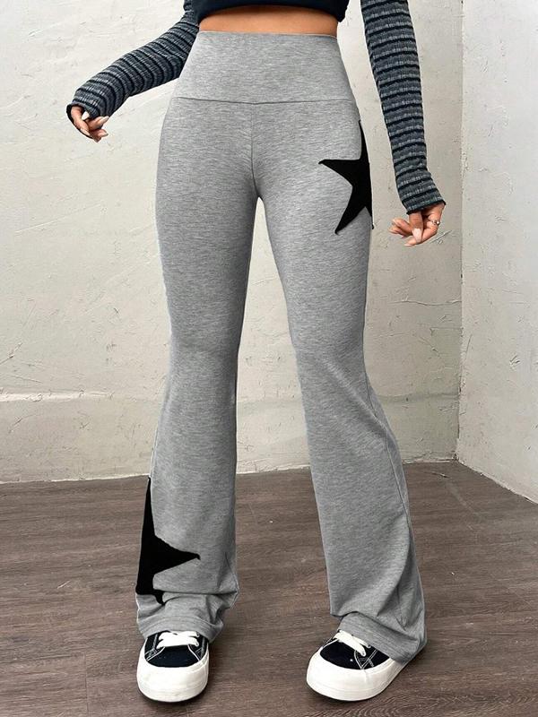 Star Print Highly Elastic High Rise Flare Leg Pants Product Image