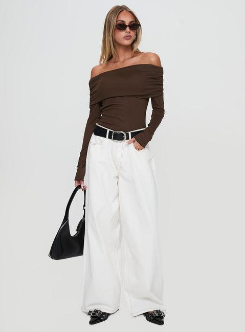Spoilt Off The Shoulder Bodysuit Brown Product Image
