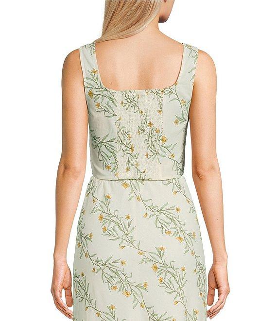 Blu Pepper Linen Blend Floral Print Coordinating Cropped Top Product Image