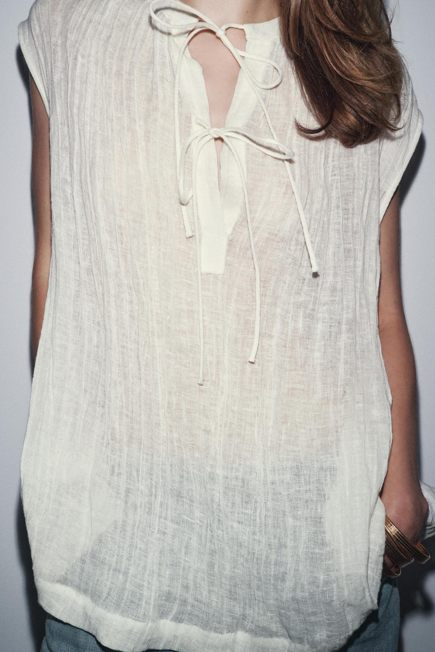ZW COLLECTION LINEN BLOUSE WITH TIES Product Image