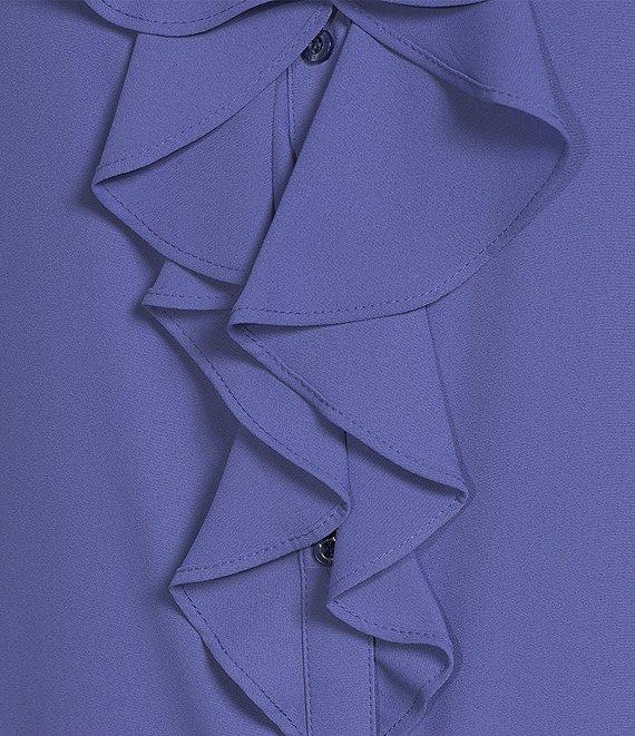 Calvin Klein Solid Georgette Point Collar Long Sleeve Ruffle Front Blouse Product Image