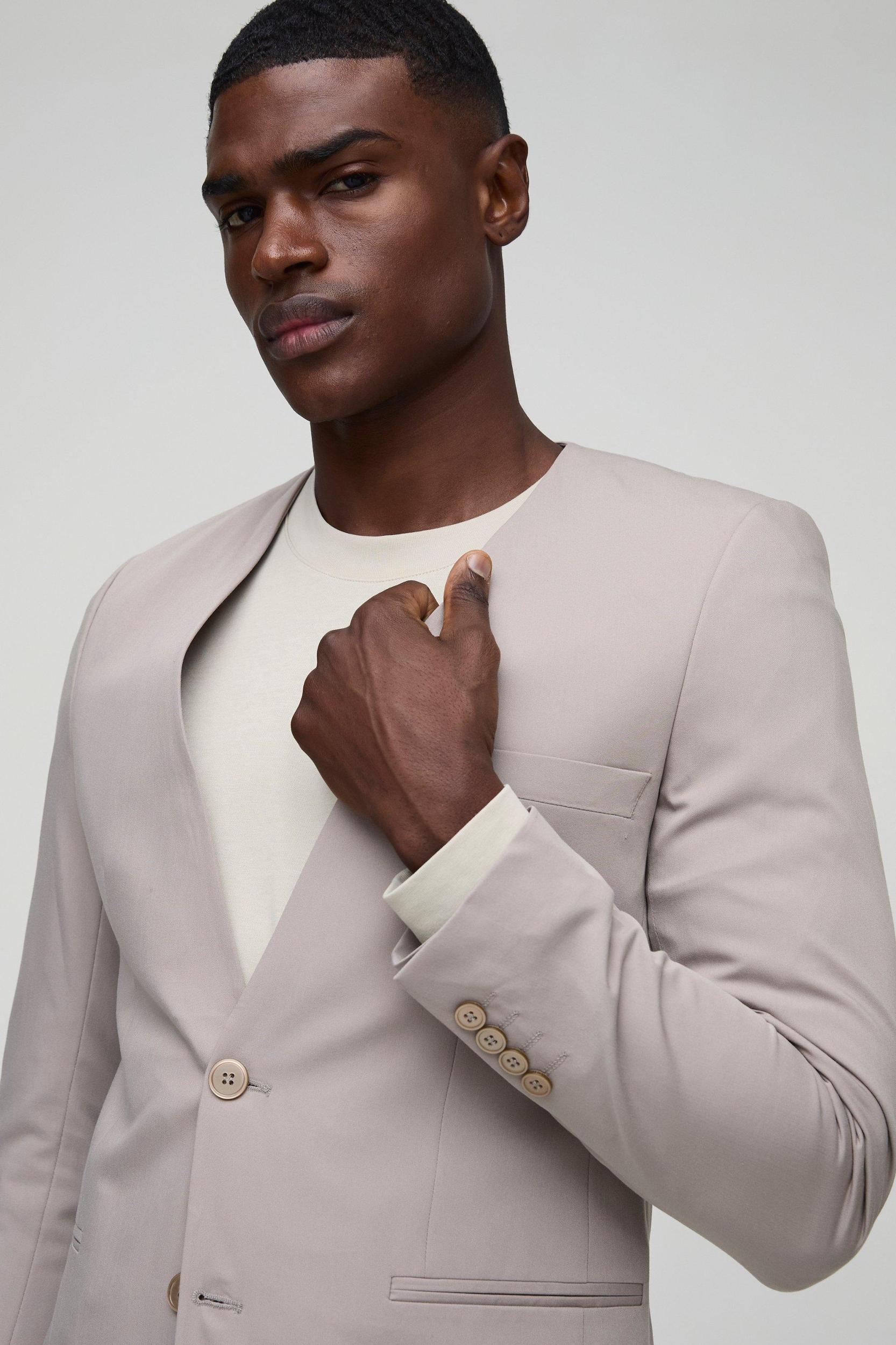 Skinny Fit Collarless Single Breasted Blazer | boohooMAN USA Product Image