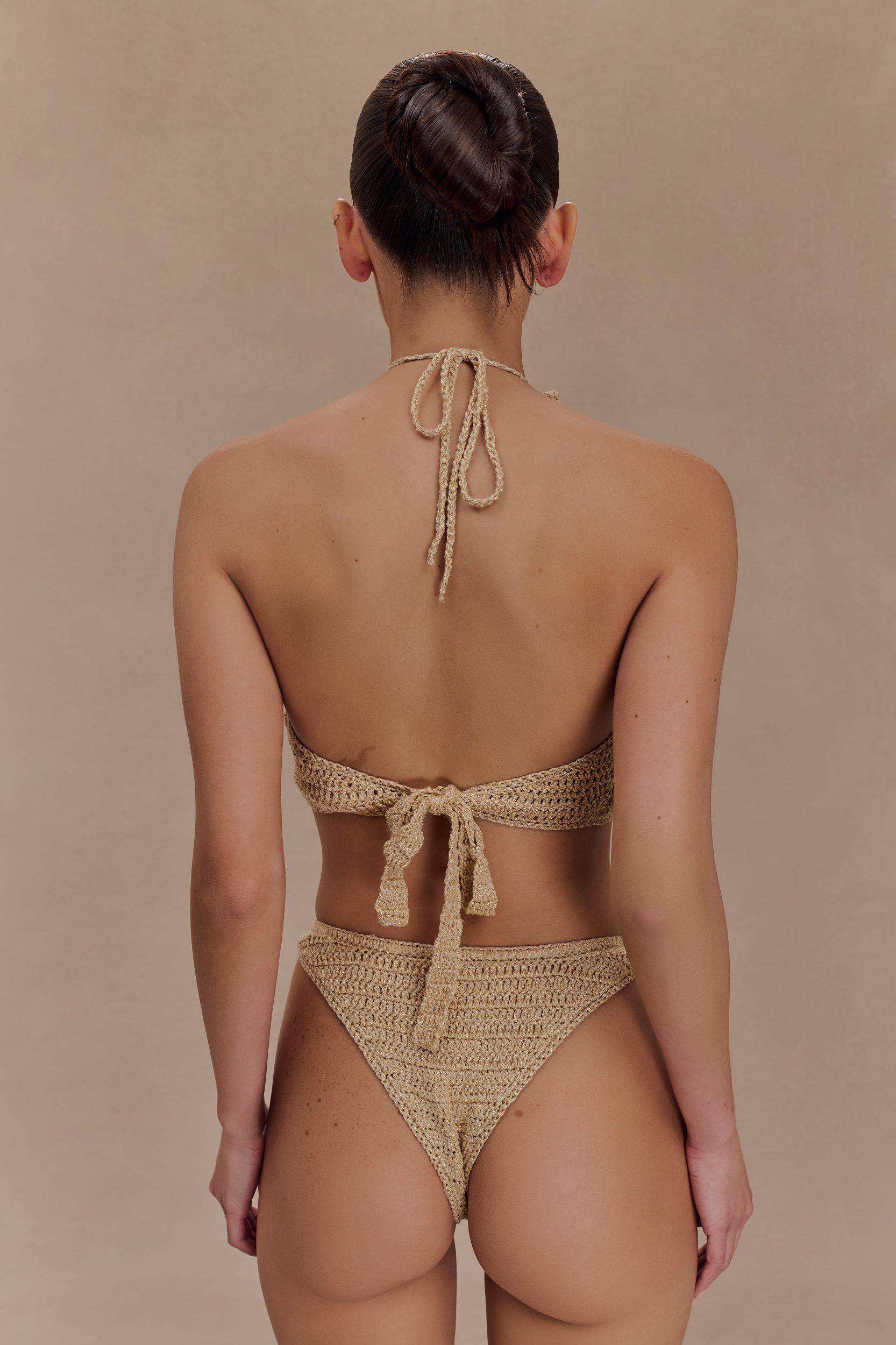 Skye Floral Crochet Tie Up Bikini Bottom - Gold Product Image