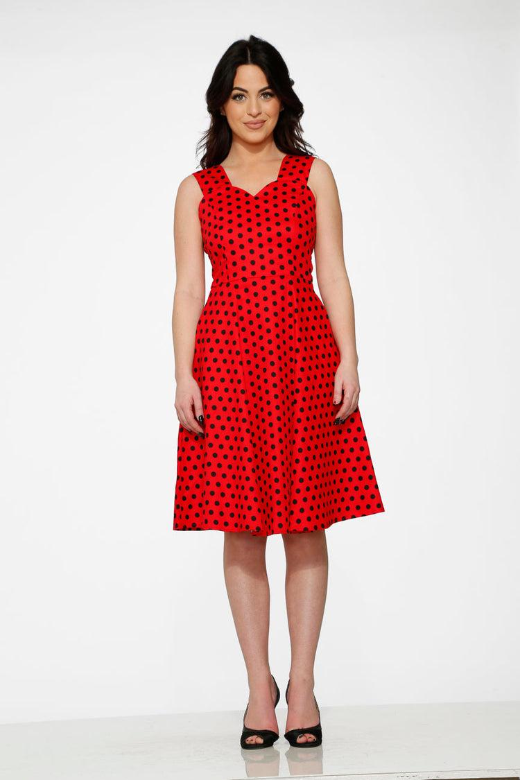 Red & Black Polka Dot Swing Dress Product Image