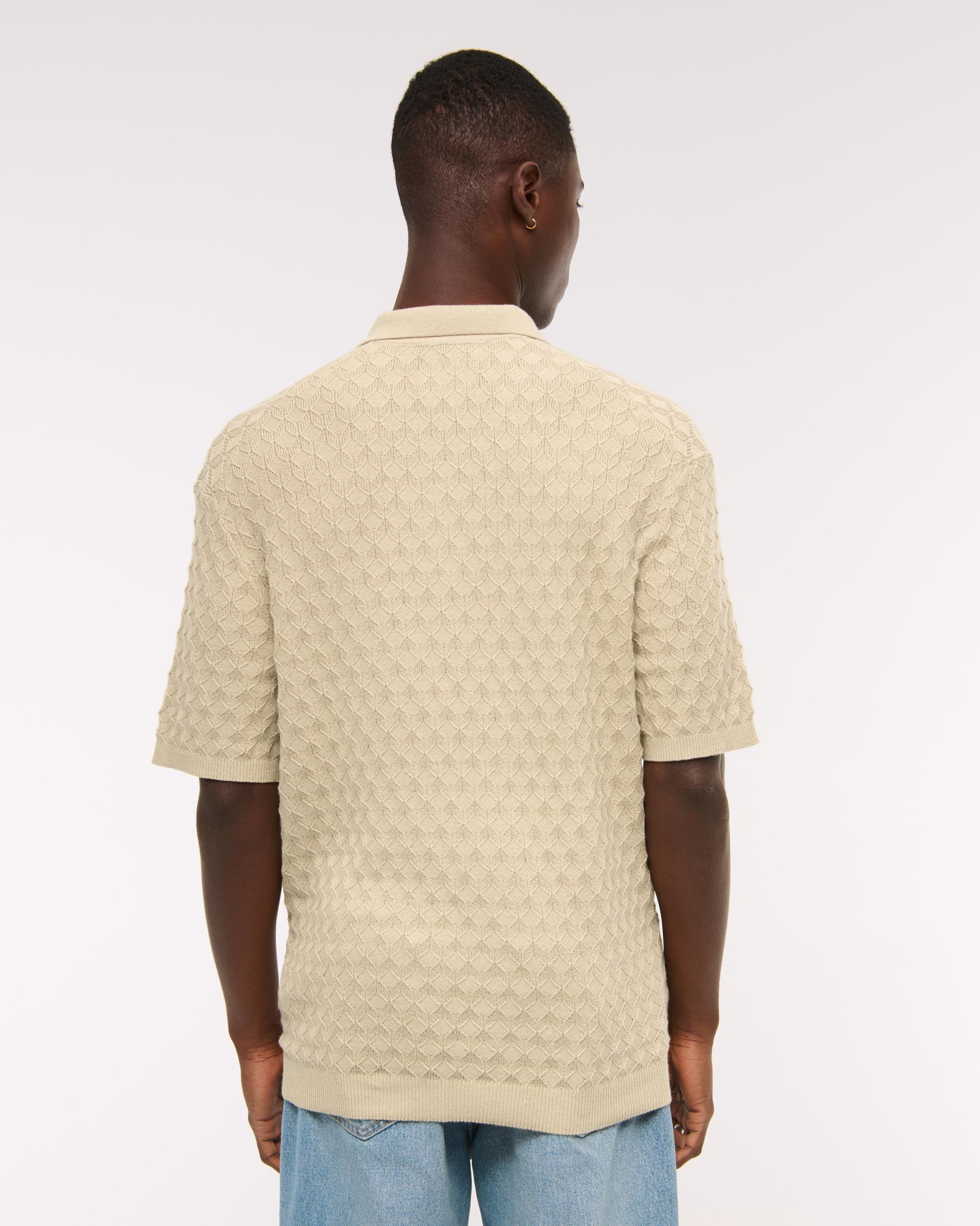 Pointelle Stitch Johnny Collar Sweater Polo Product Image