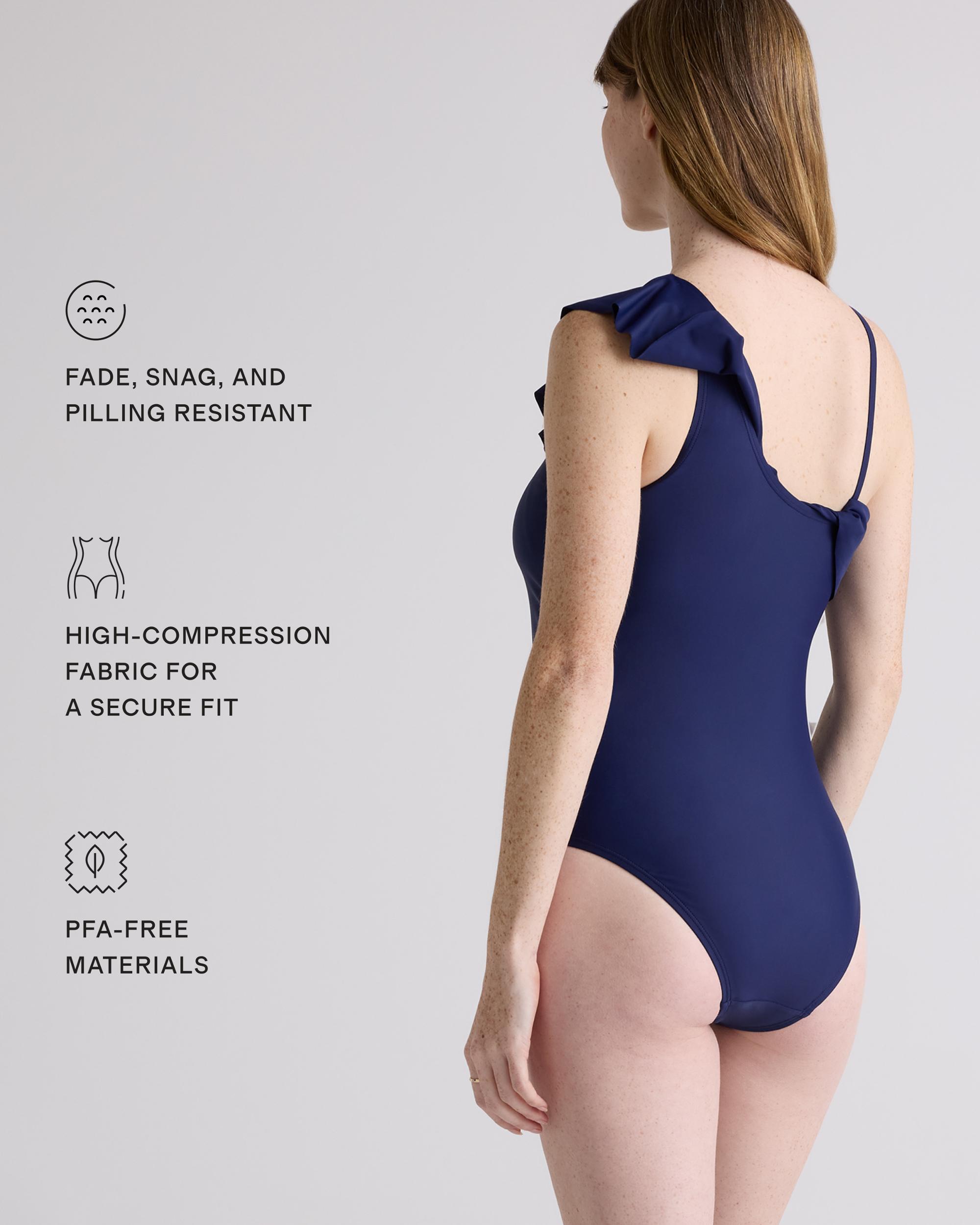 Quince | Women's Italian Maternity One Shoulder Ruffle One-Piece Swimsuit Size XS, 78% Recycled Polyamide, 22% Spandex Product Image