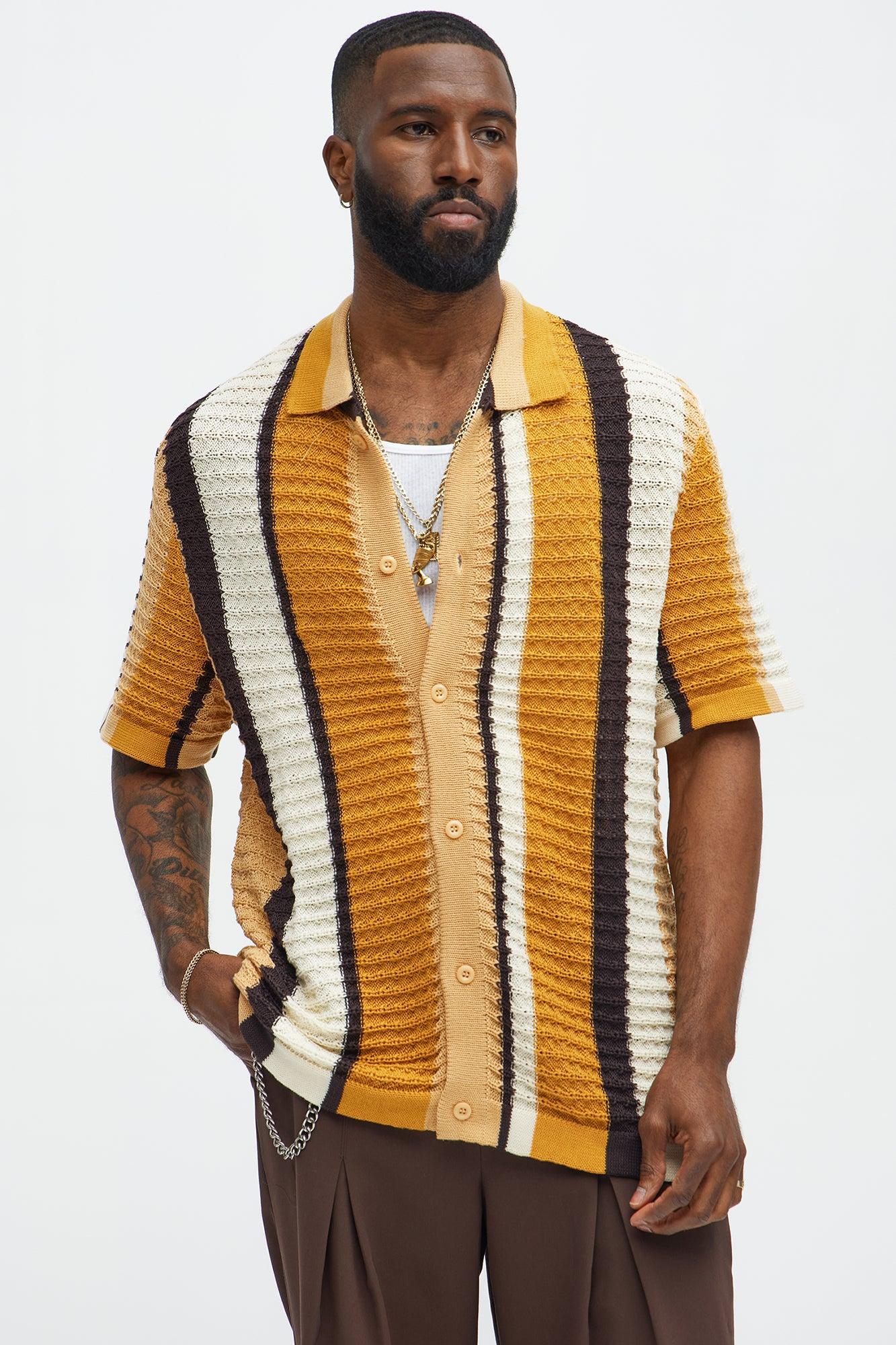 Carson Stripe Short Sleeve Knitted Shirt - Mustard/combo Product Image