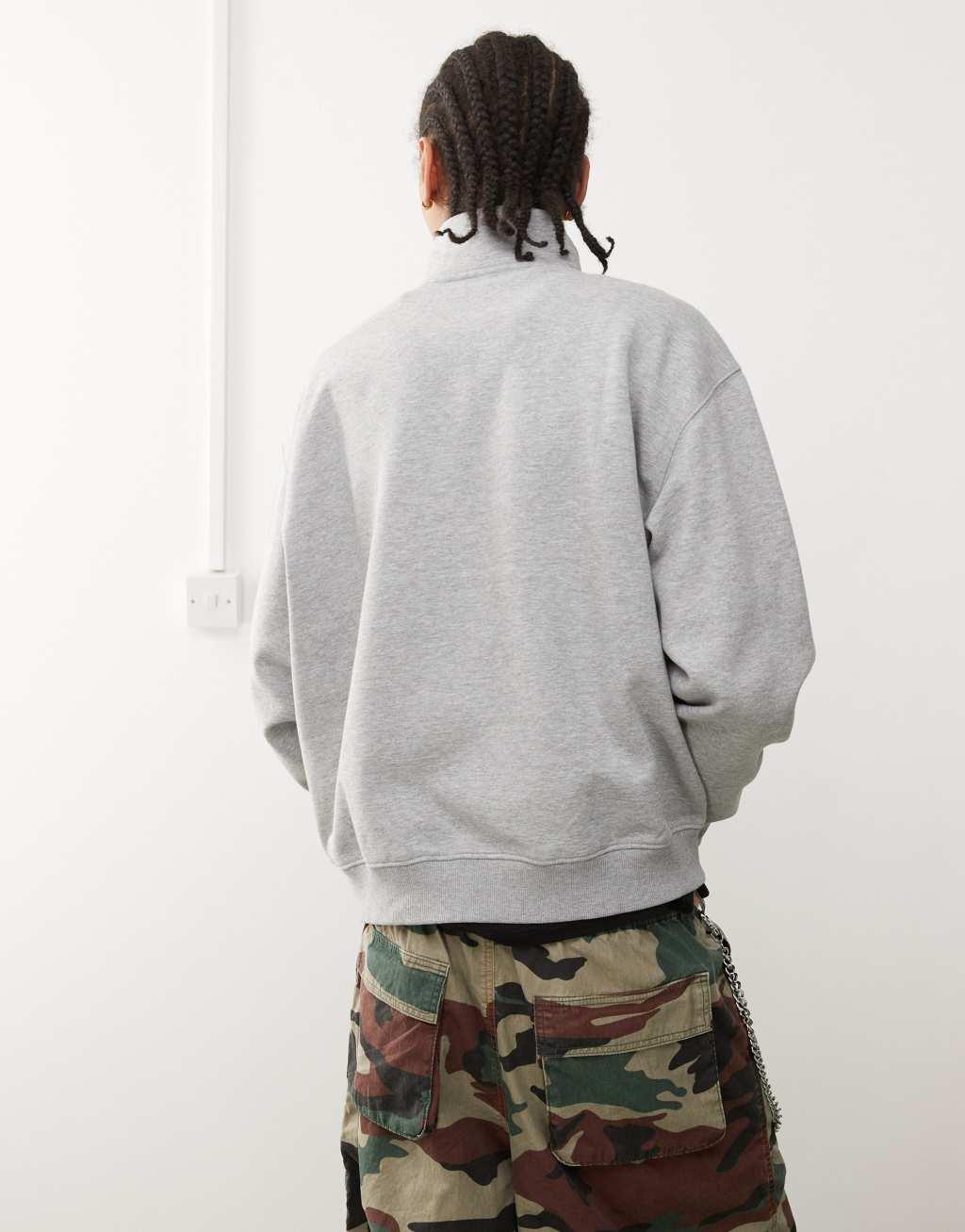 Weekday oversized heavyweight jersey half zip sweatshirt in gray Product Image
