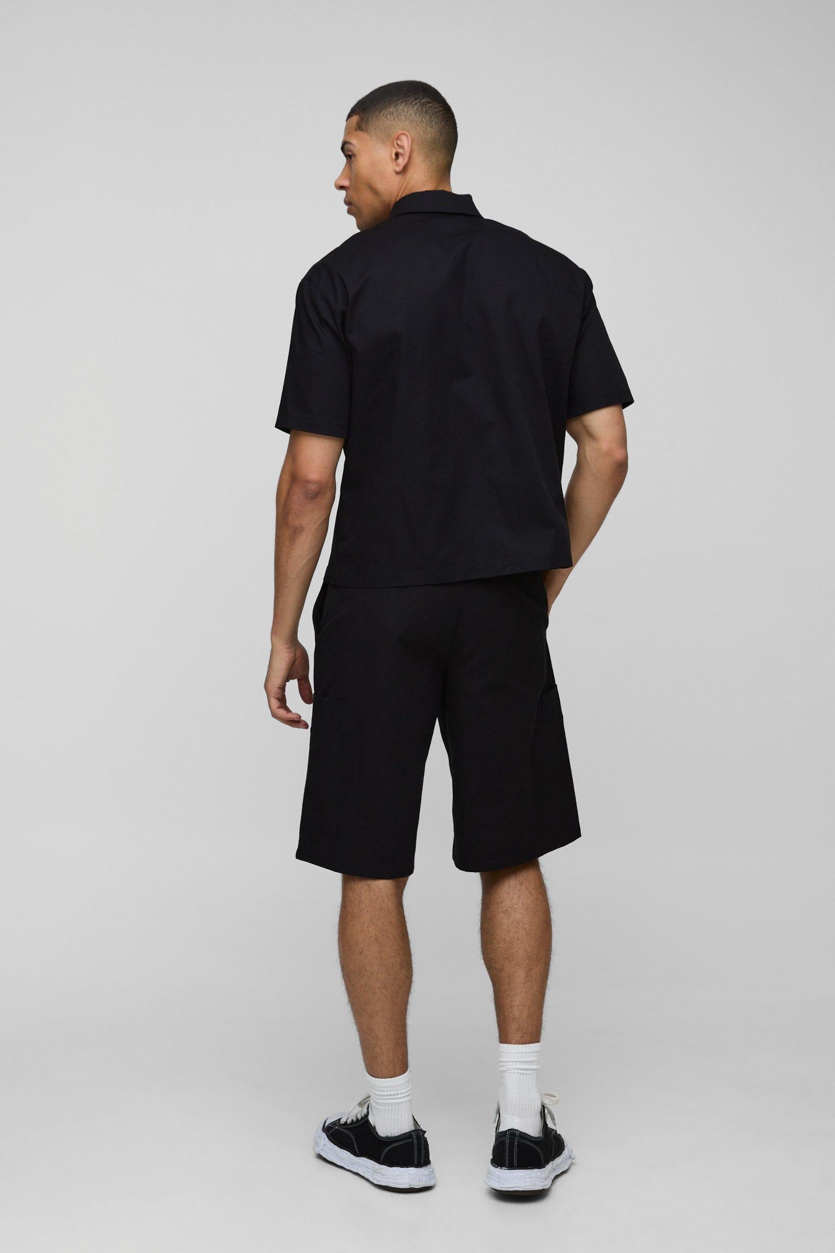 Oversized Boxy Short Sleeve Embroidered Shirt | boohooMAN USA Product Image