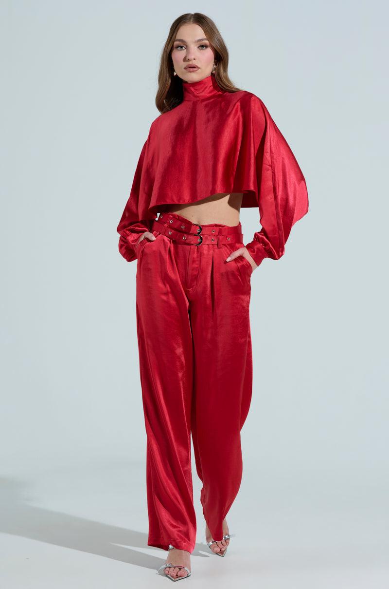 FEELIN' THE LOVE SATIN MOCK NECK BLOUSE IN RED Product Image