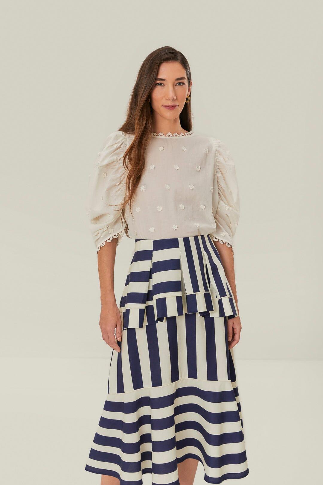 Blue Mixed Stripes Midi Skirt Product Image