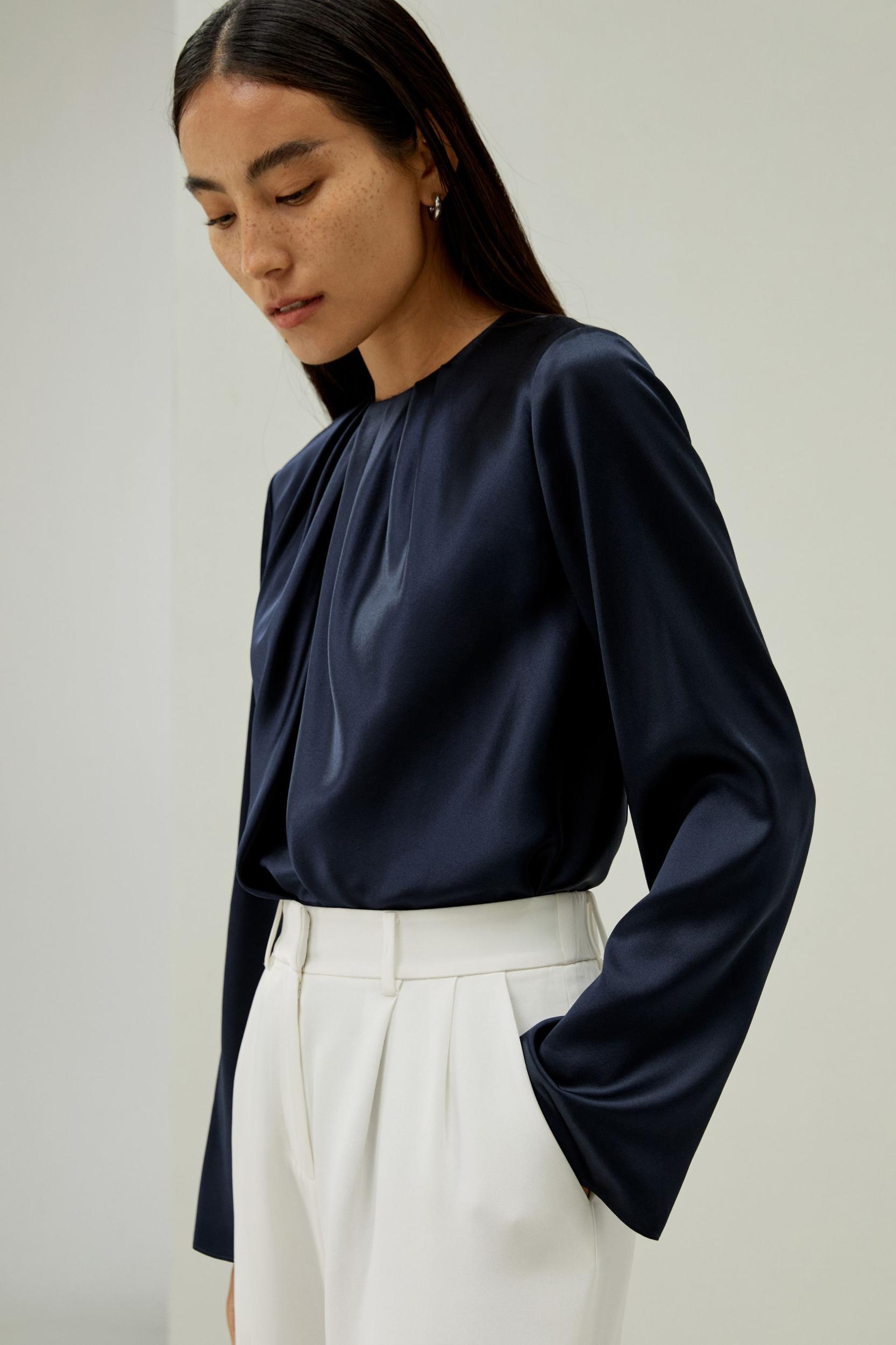 LILYSILK Silk Tops - for Women - Navy Blue 100% Natural Pure Silk - Comfort and Style Long Sleeves Shirts XL Product Image