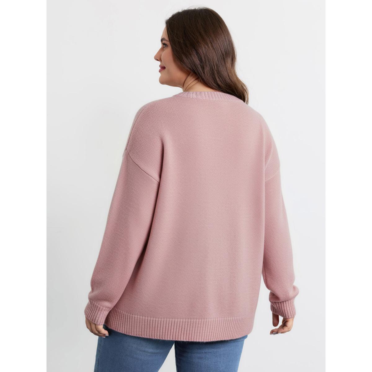 Plus Size Gingerbread Santa Embroidery Knit Cardigan Dirtypink Women Playful Loose Long Sleeve Casual Cardigans BloomChic 26/4X Product Image