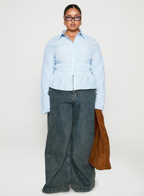 Liesel Shirred Long Sleeve Top Stripe Curve Product Image