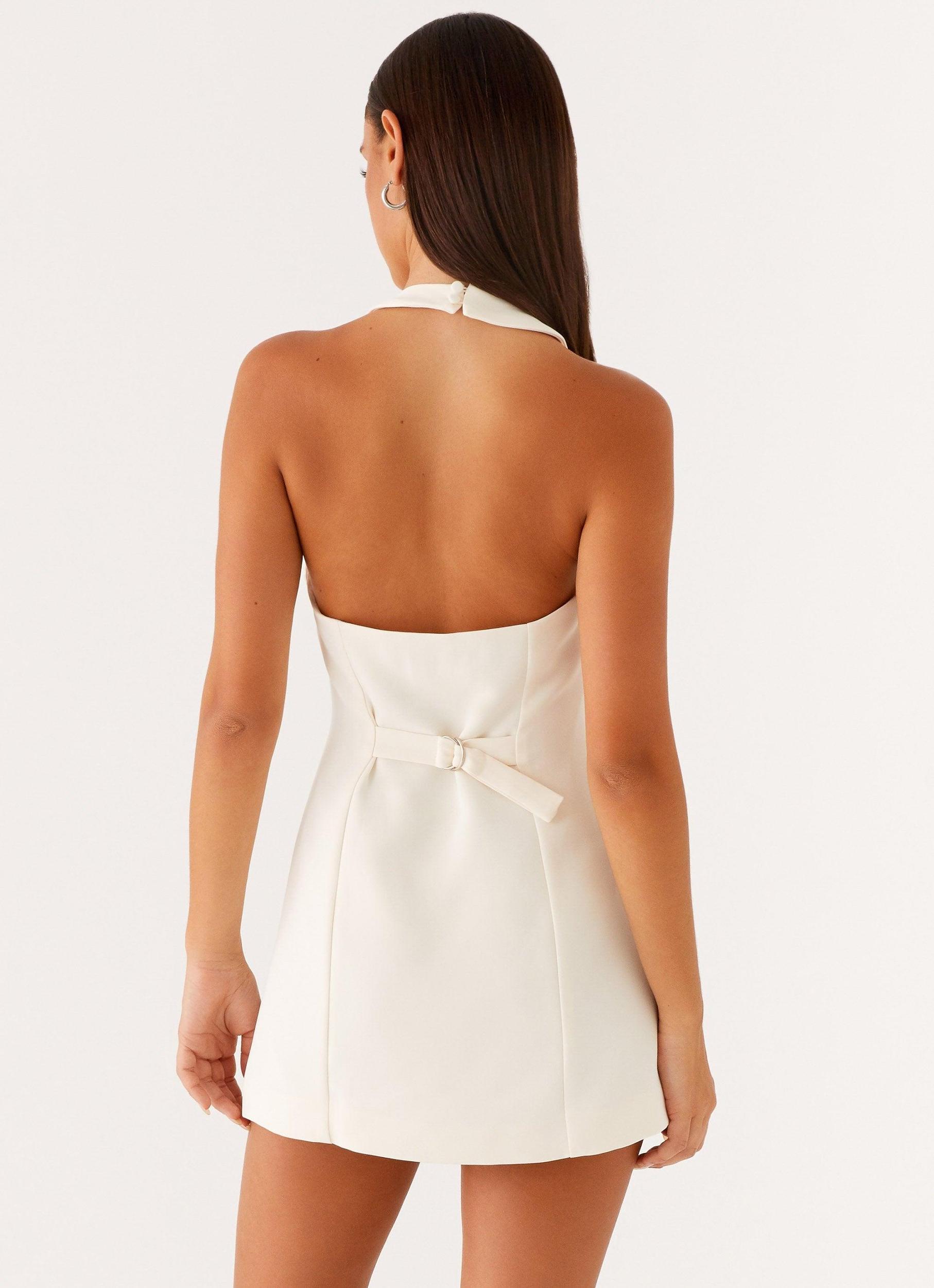 Mira Halter Neck Mini Dress - Ivory Product Image