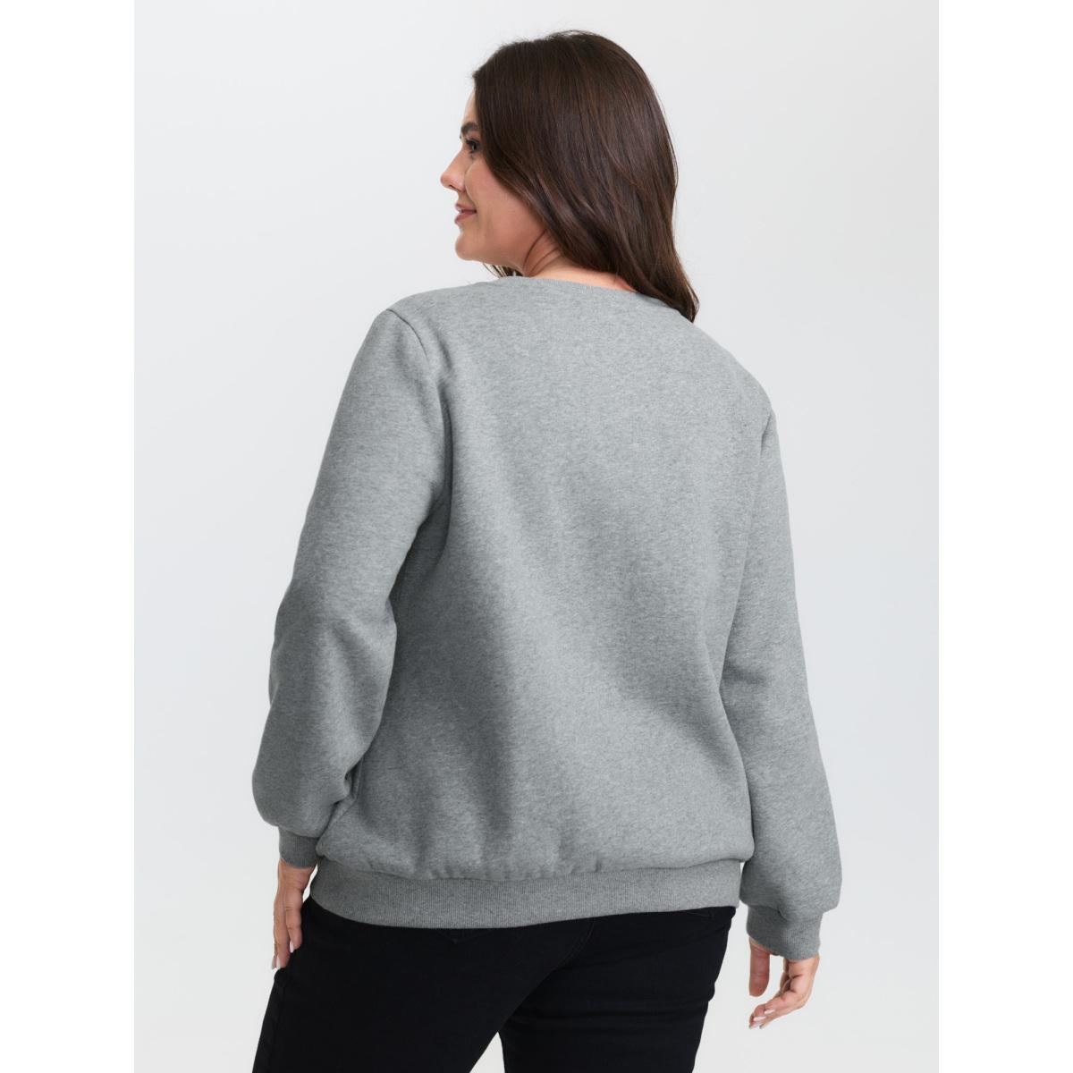 Plus Size Cat Towel Embroidery Fleece Lined Sweatshirt Women DarkGray Embroidered Round Neck Casual Sweatshirts BloomChic 30/6X Product Image