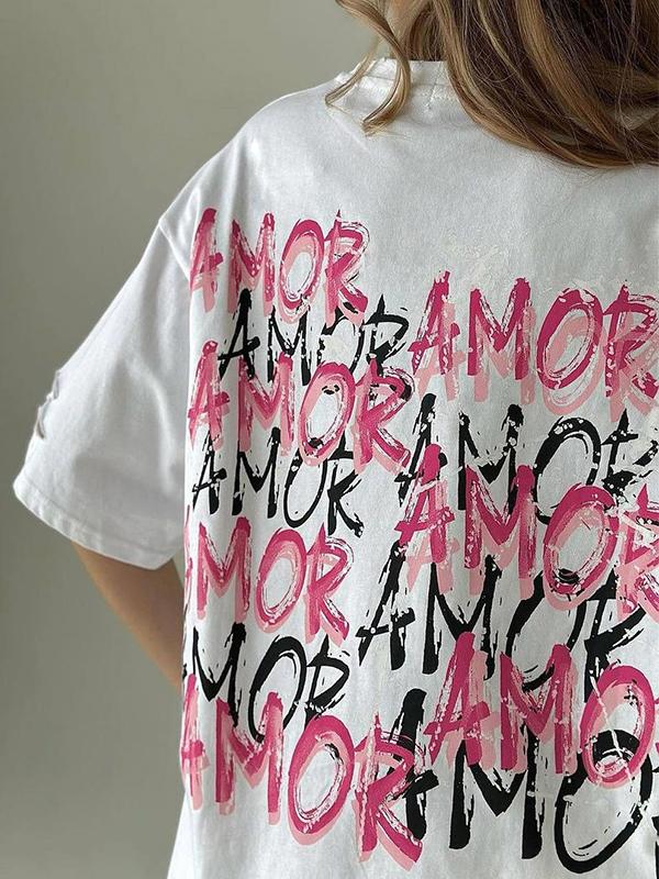 Letter Print Oversized Short Sleeve Tee Product Image