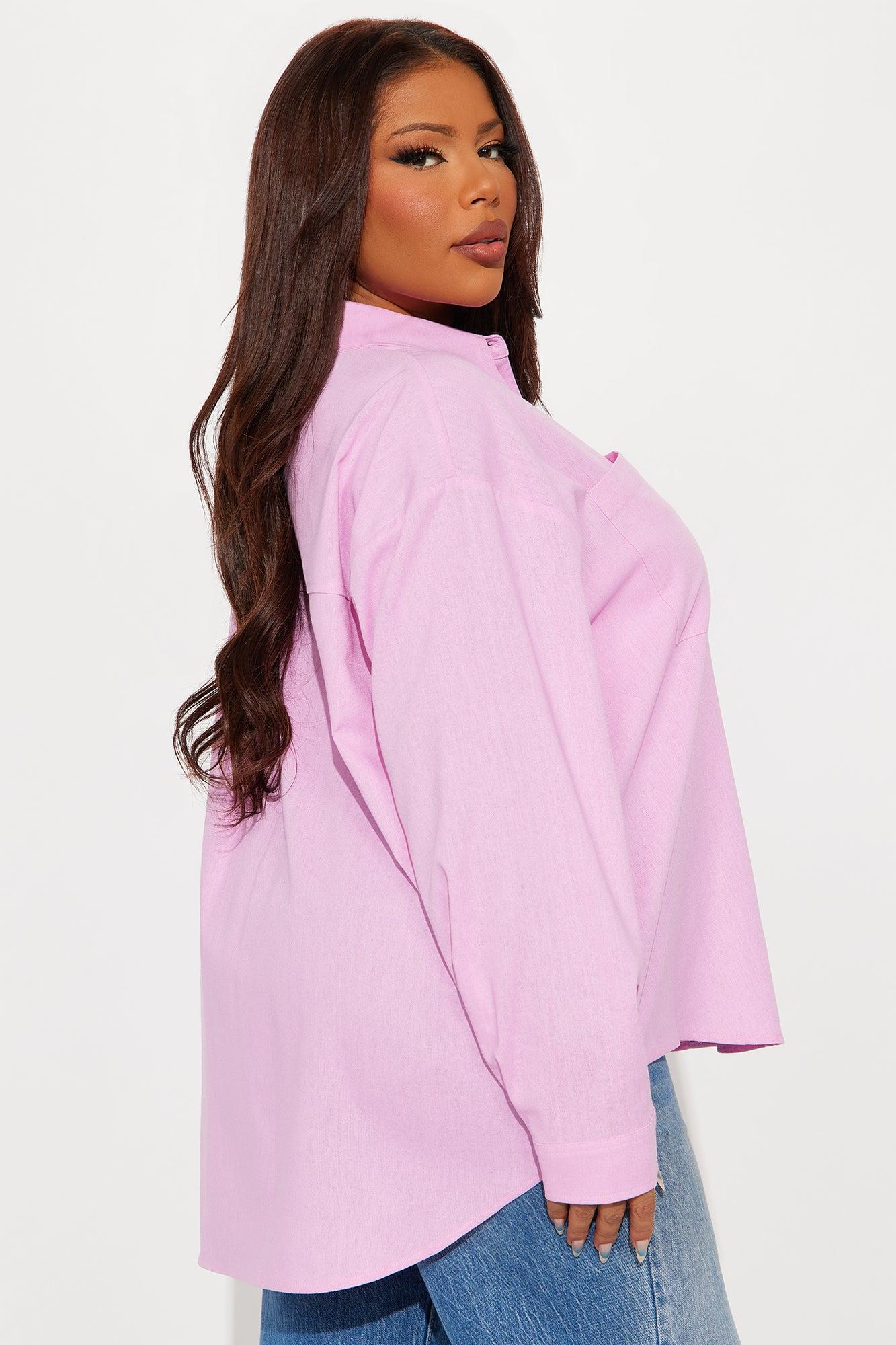 Fresh Lemonade Linen Button Up Shirt - Pink Female Product Image