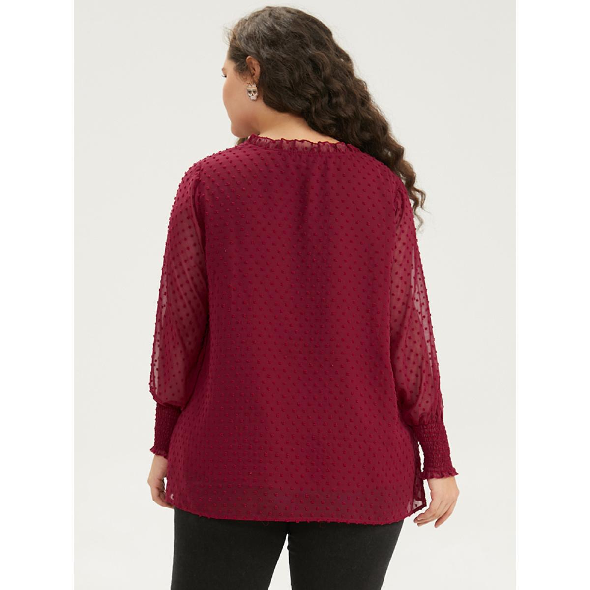 Plus Size Scarlet Halloween Solid Tie Neck Shirred Blouse Women Elegant Long Sleeve Tie Neck Festival-Halloween Blouses BloomChic 26/4X Product Image