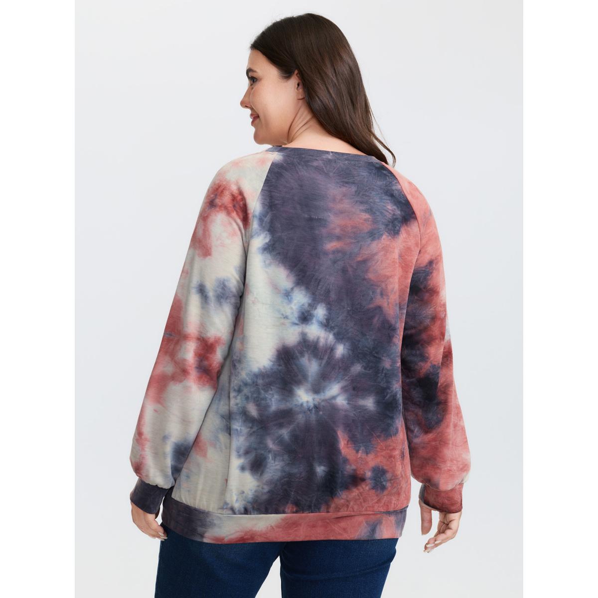 Plus Size Round Neck Tie-Dye Sweatshirt Women Coral Leisure Non Round Neck Casual Sweatshirts BloomChic 30/6X Product Image