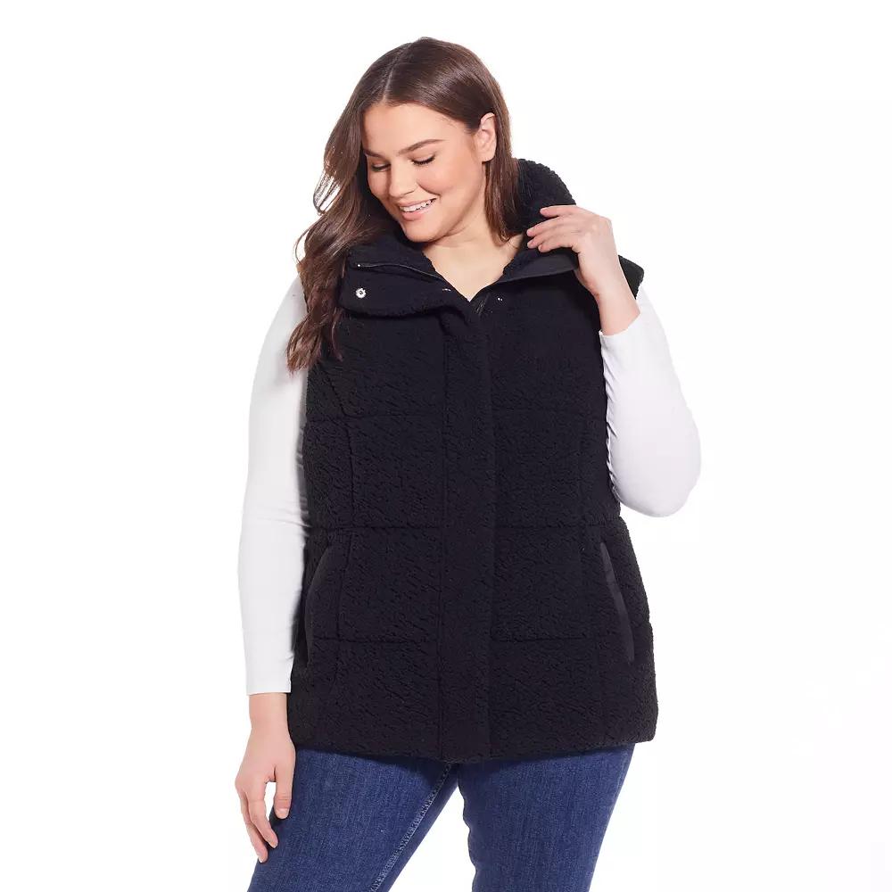 Plus Size Weathercast Sherpa Puffer Vest, Women's, Size: 1XL, Cream Black Product Image