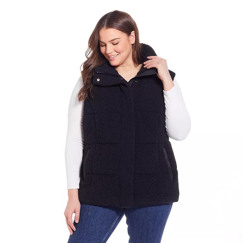 Plus Size Weathercast Sherpa Puffer Vest, Women's, Size: 1XL, Cream Black Product Image
