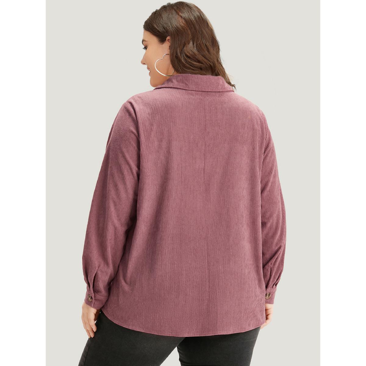 Plus Size Plain Texture Pocket Button Through Shirt Collar Coat Women DustyPink Casual Texture Ladies Dailywear Winter Coats BloomChic 10/M Product Image