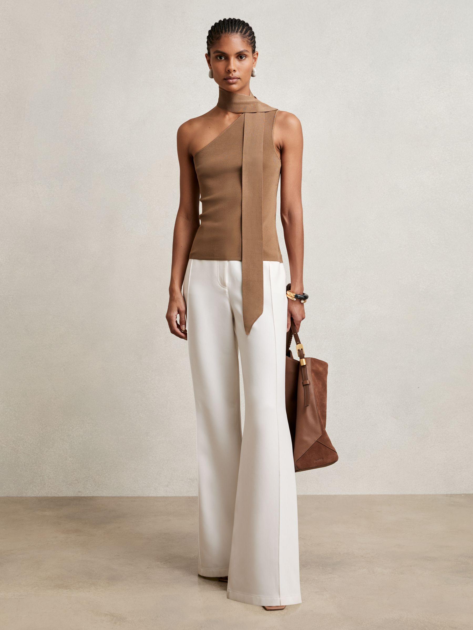 One Shoulder Scarf Top in Taupe Neutral Product Image
