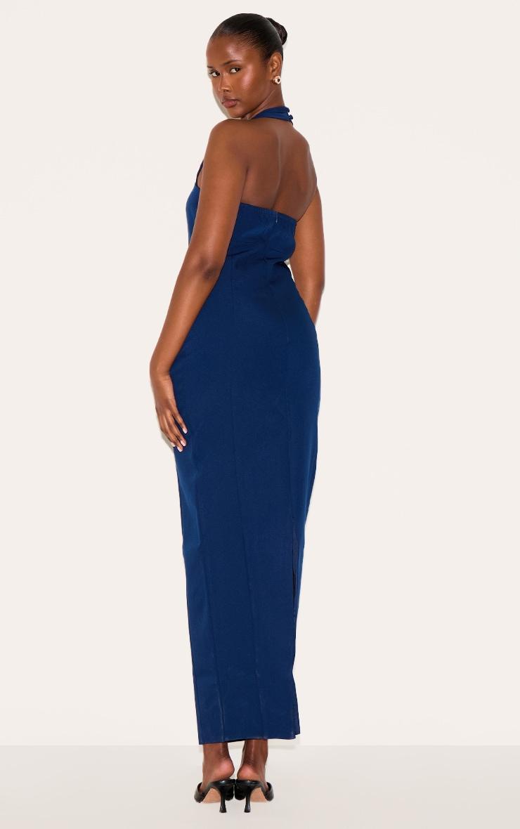 Navy Woven Halter Button Maxi Dress Product Image