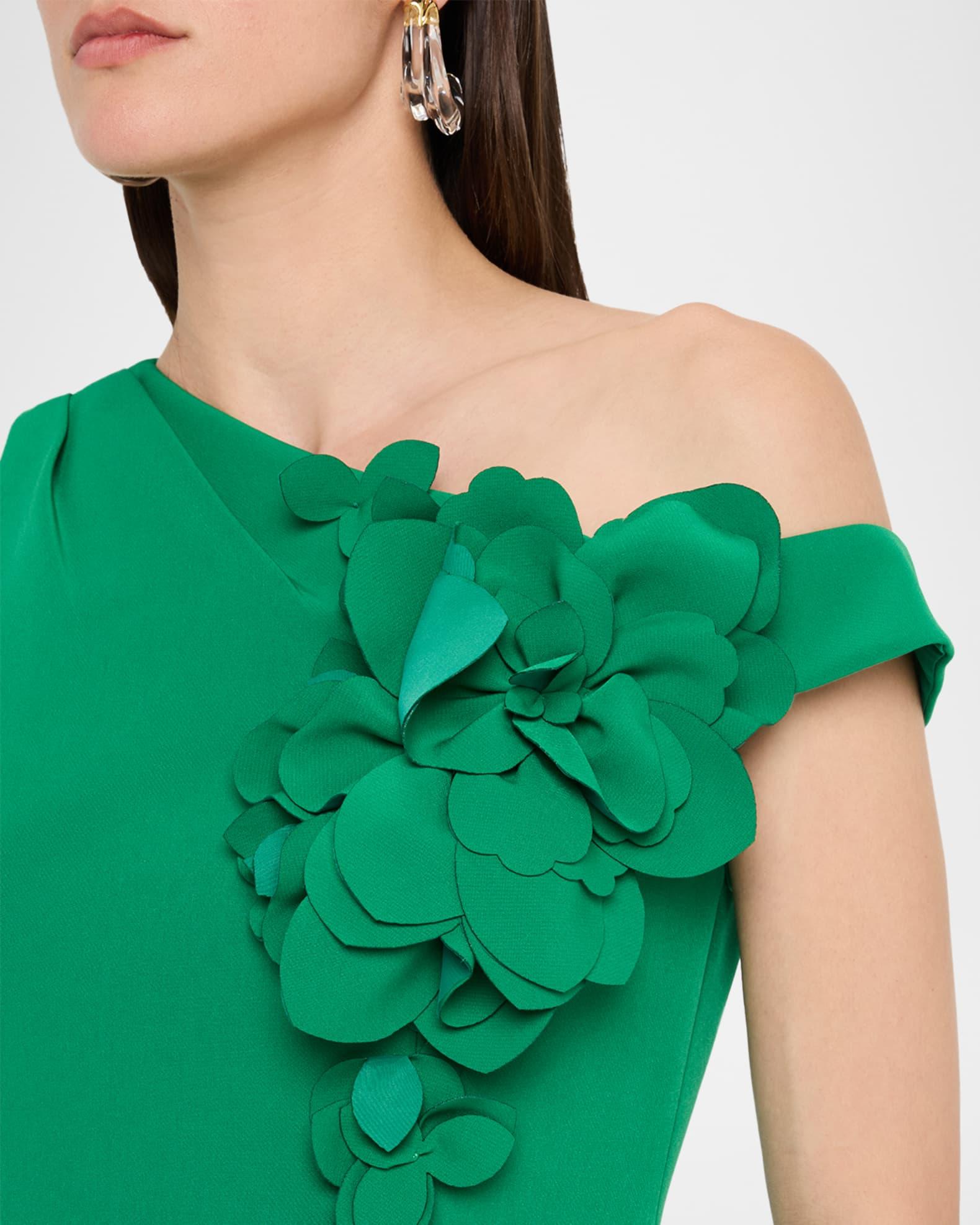 One-Shoulder Floral Applique Stretch Crepe Gown Product Image