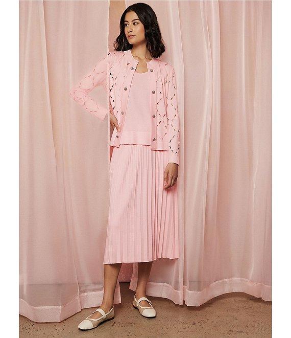 Ming Wang Soft Knit Diamond Cut-Out Round Neck Long Sleeve Jacket Product Image