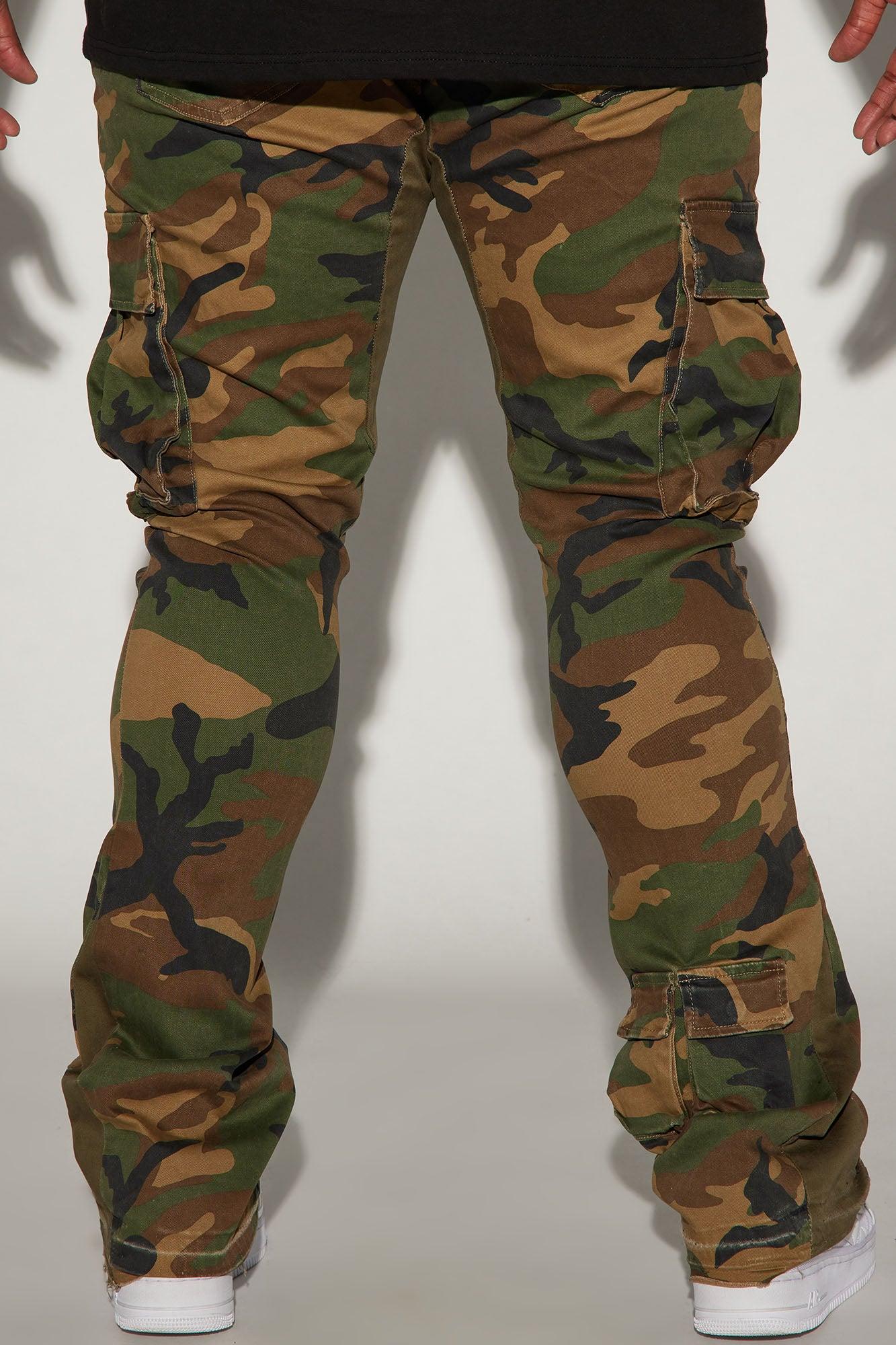 Into The Wild Panel Cargo Stacked Skinny Flare Pants - Camouflage Product Image