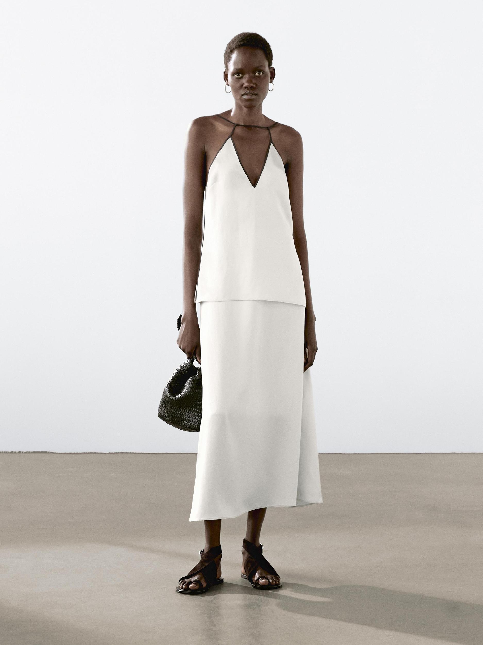 Satin midi skirt with trims Product Image