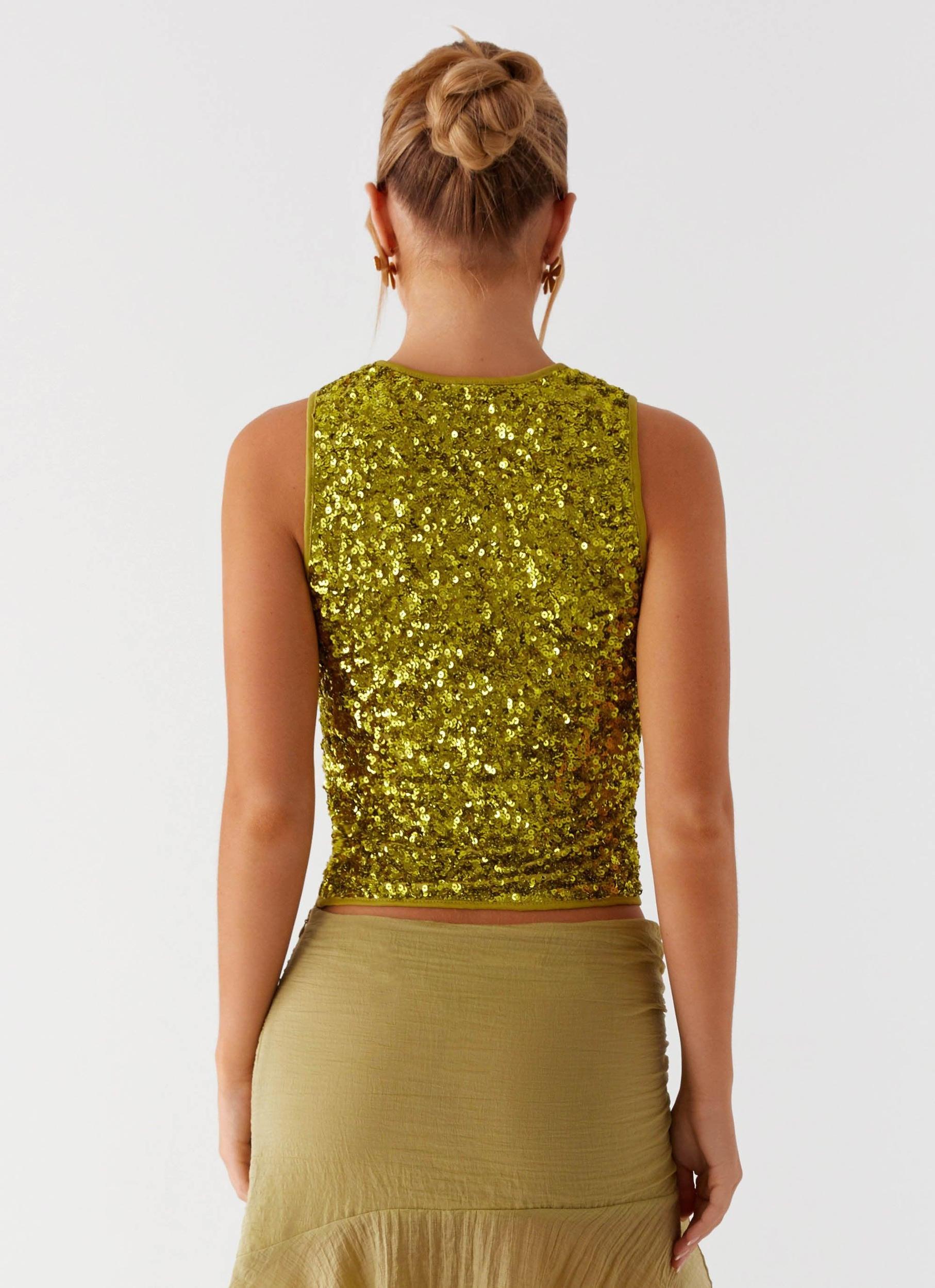 After Midnight Sequin Racer Top - Olive Product Image